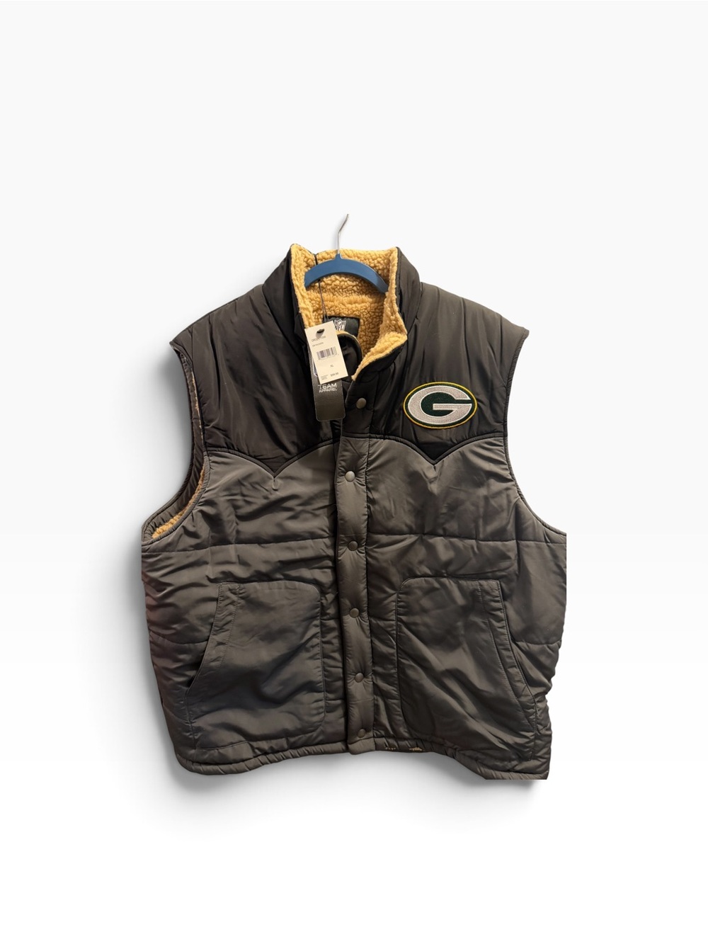 Green Bay Packers Gray & Black Quilted Puffer Vest with Sherpa lined MENS XL